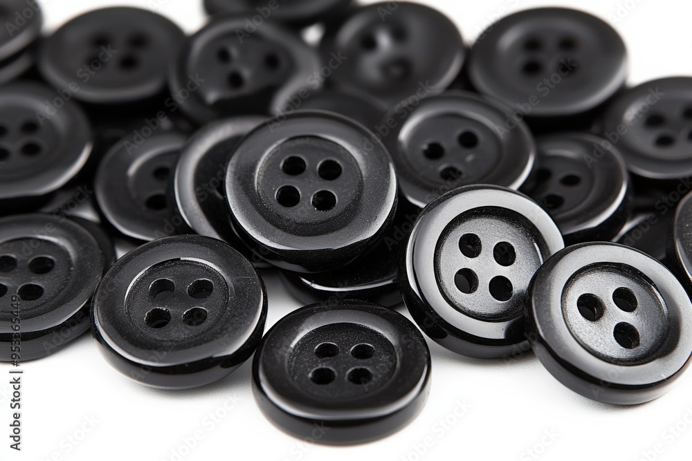 Black Sewing. Close up of Plastic Sewing Buttons on White Background for Clothing Concept Black Sewing. Close up of Plastic Sewing Buttons on White Background for Clothing Concept
