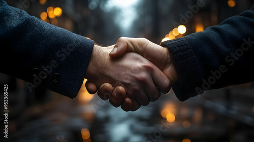 Two men shaking hands in th...