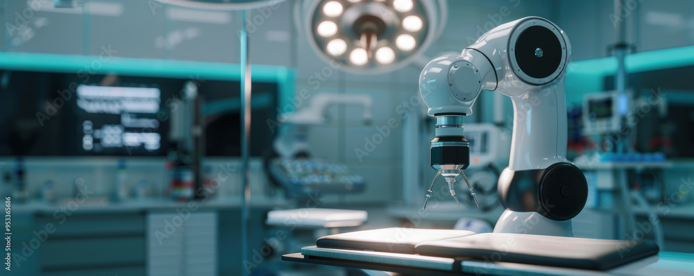 A detailed image of a robotic system assisting in a complex orthopedic surgery, with futuristic medical equipment and sterile environment. A detailed image of a robotic system assisting in a complex orthopedic surgery, with futuristic medical equipment and sterile environment.