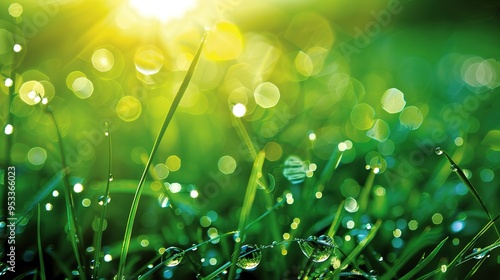 Stunning Picture of Dewdrop on Green Grass: A Delicate and Enchanting Natural Snapshot. Showcasing the Beauty and Serenity of Tiny Wonders.