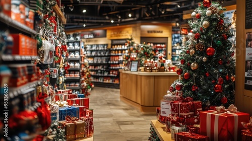 Holiday-themed display of Christmas gift cards in a retail store, highlighting seasonal promotions and savings photo