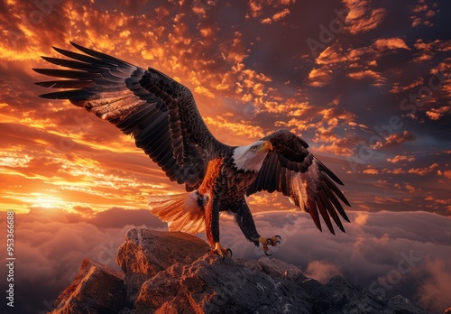 Majestic Bald Eagle Soaring at Sunset