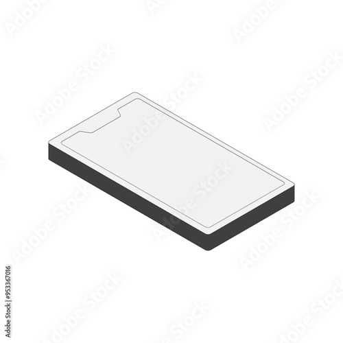 スマートフォンのイラスト。アイソメトリックなアイコン。主線あり。上面法2。