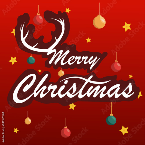 Merry Christmas text isolated on red background. Merry christmas background with christmas elements, Vector illustration Template