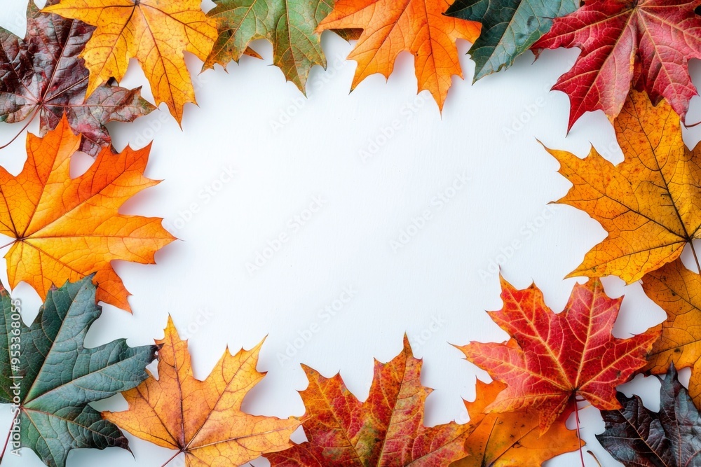 Fototapeta premium Autumn Maple Leaves Flat Lay White Background created with Generative AI