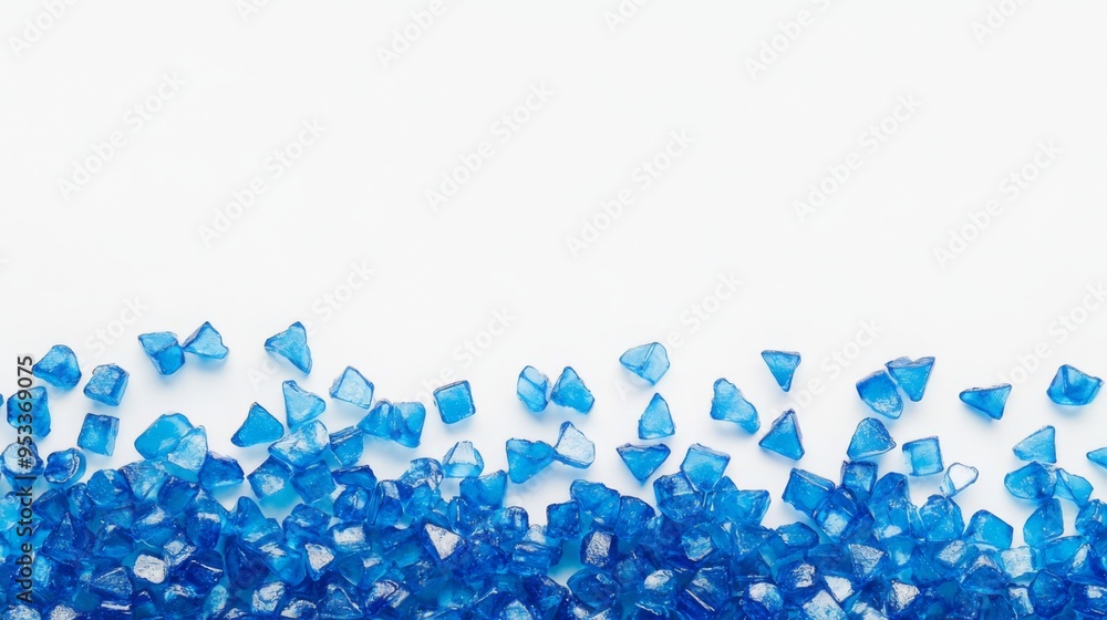 Blue Granules of polycarbonate isolated on white background. Chemical technology concept Raw material banner with place for text. Blue Granules of polycarbonate isolated on white background. Chemical technology concept Raw material banner with place for text.