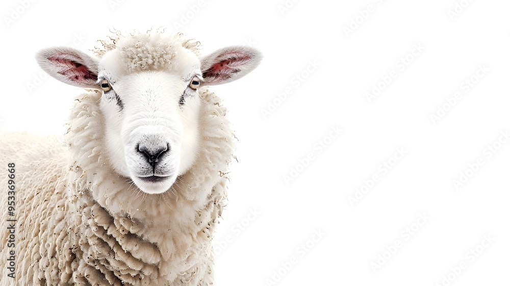 Sheep standing calmly against a plain white background Sheep standing calmly against a plain white background