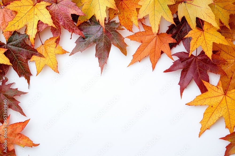 Autumn Maple Leaves Flat Lay White Background created with Generative AI