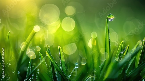 Stunning Picture of Dewdrop on Green Grass: A Delicate and Enchanting Natural Snapshot. Showcasing the Beauty and Serenity of Tiny Wonders.