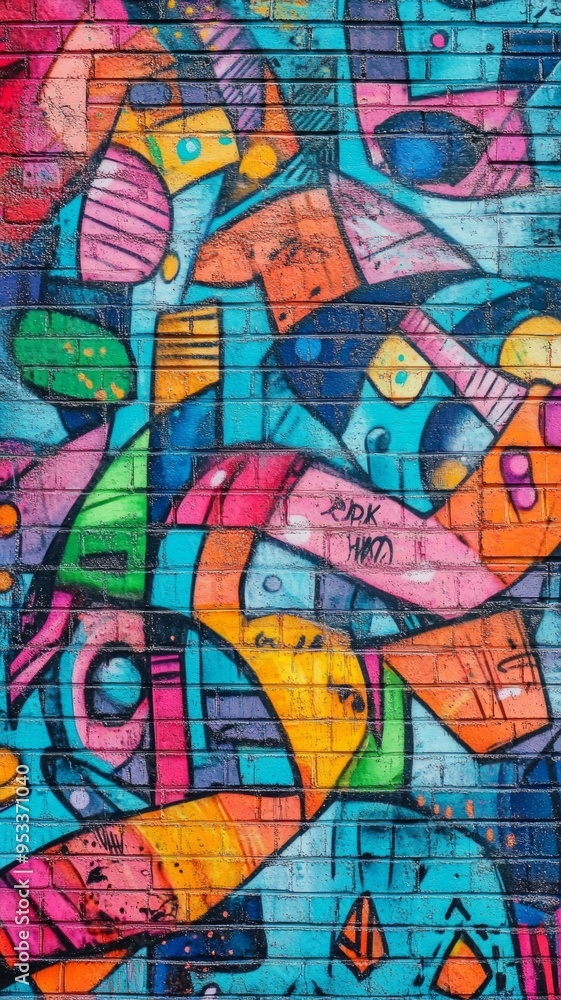 Vibrant Urban Graffiti, an explosion of colors and intricate designs adorn a weathered brick wall, showcasing the dynamic spirit of street art in a bustling city environment. Vibrant Urban Graffiti, an explosion of colors and intricate designs adorn a weathered brick wall, showcasing the dynamic spirit of street art in a bustling city environment.