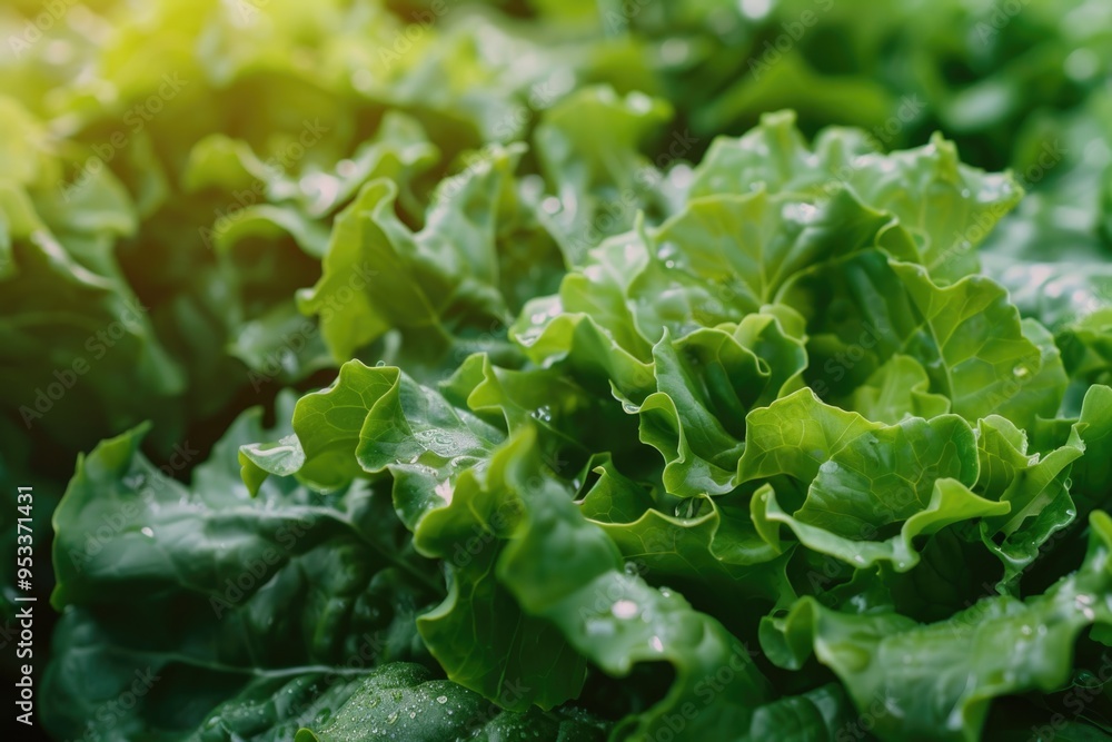 A close-up shot of a fresh bunch of crisp lettuce leaves A close-up shot of a fresh bunch of crisp lettuce leaves