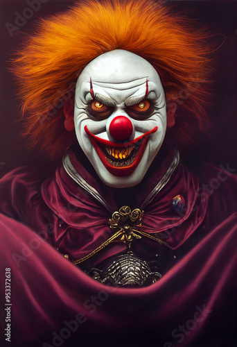 Portrait of an evil creepy clown photo