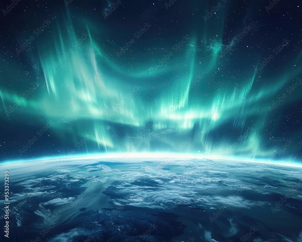 A satellite view of an aurora storm enveloping the earths polar region A satellite view of an aurora storm enveloping the earths polar region