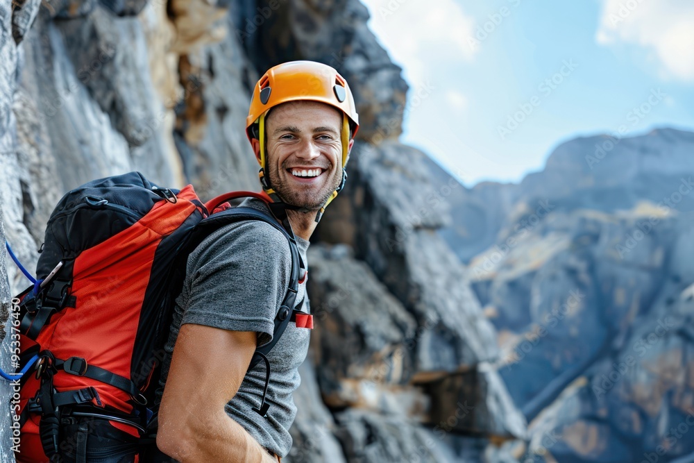 Climber Smiling on Mountain Climber Smiling on Mountain