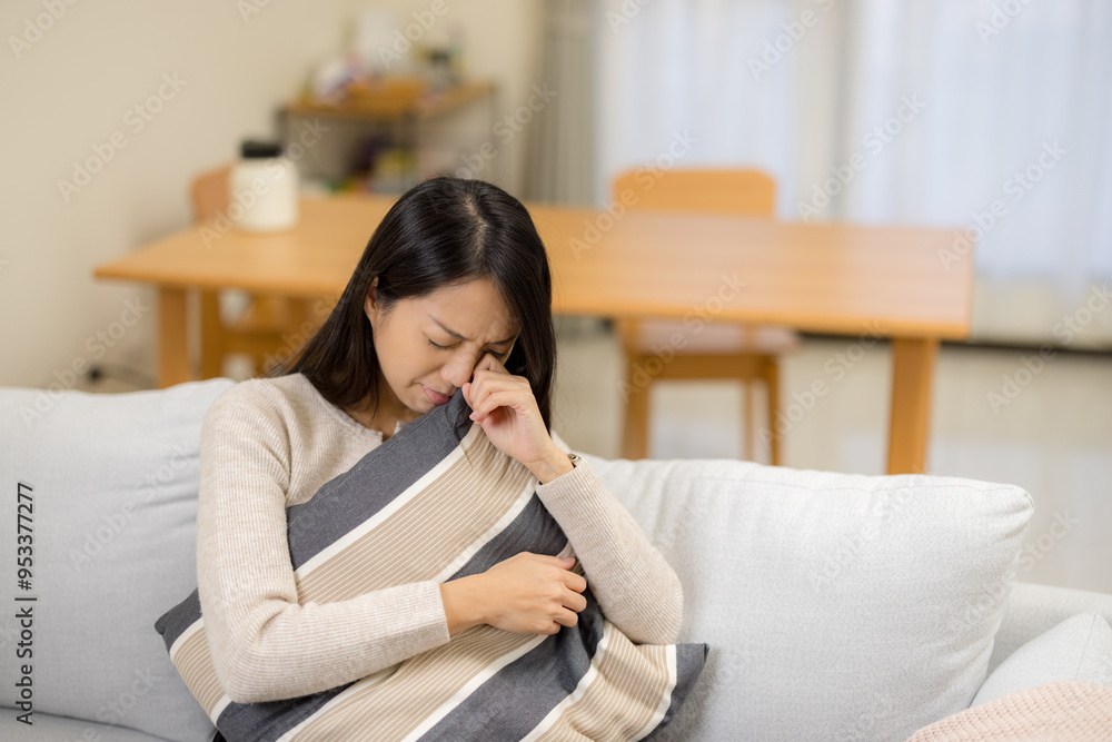 Woman feel sad and cry at home