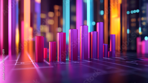 The 3D render of the data visualization bar chart for finance combines clear, impactful design with modern graphical elements. It emphasizes readability and usability, photo