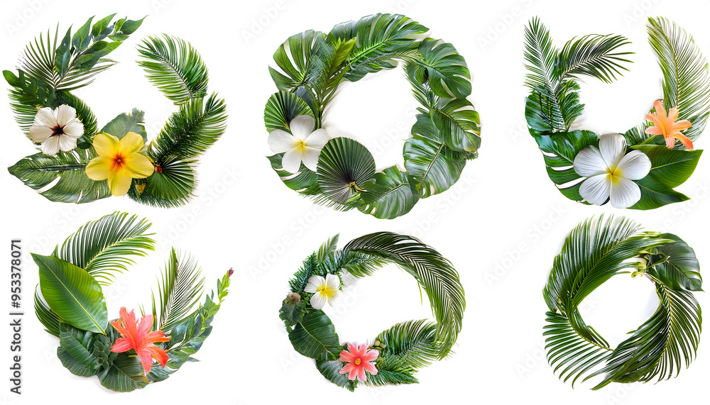 set of collection of different decorative tropical wreath isolated cut out the design set of collection of different decorative tropical wreath isolated cut out the design