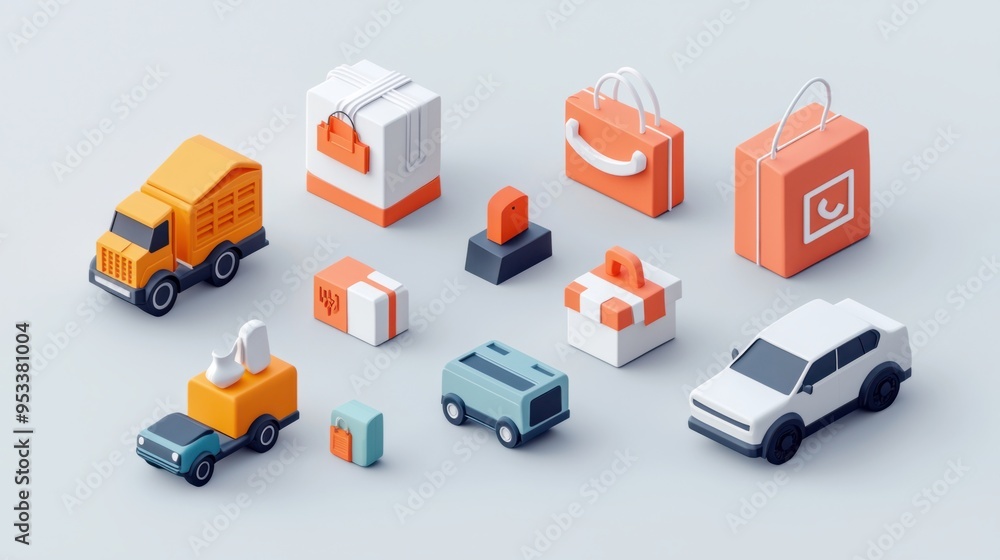 Modern 3D Shopping App Shipping Icons Set with Standard, Expedited, and Same-Day Delivery Options Modern 3D Shopping App Shipping Icons Set with Standard, Expedited, and Same-Day Delivery Options