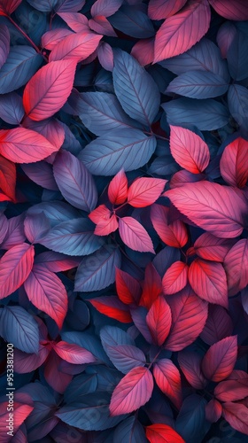 Wallpaper Mural Vibrant leaves in shades of pink and blue, abstract nature background. Colorful and artistic design. Torontodigital.ca