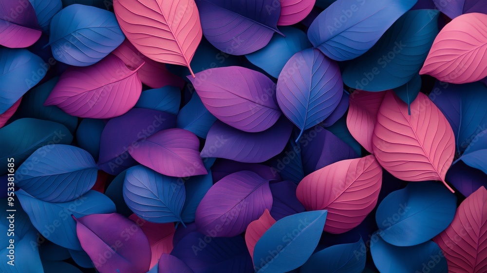 custom made wallpaper toronto digitalVibrant leaves in shades of pink and blue, abstract nature background. Colorful and artistic design.