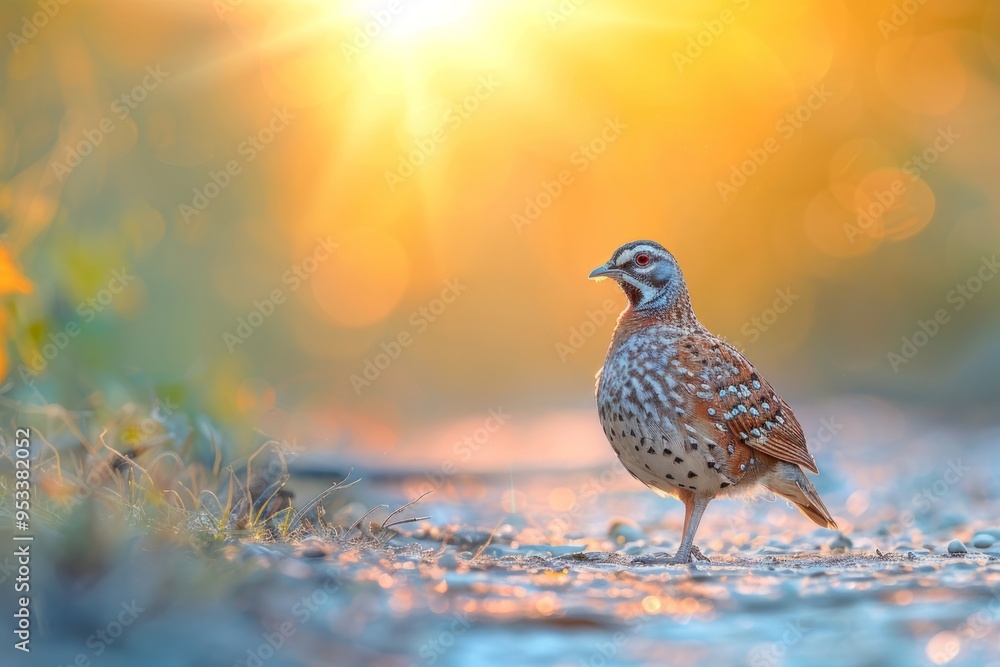 quail standing on rock with fall colors in background quail standing on rock with fall colors in background