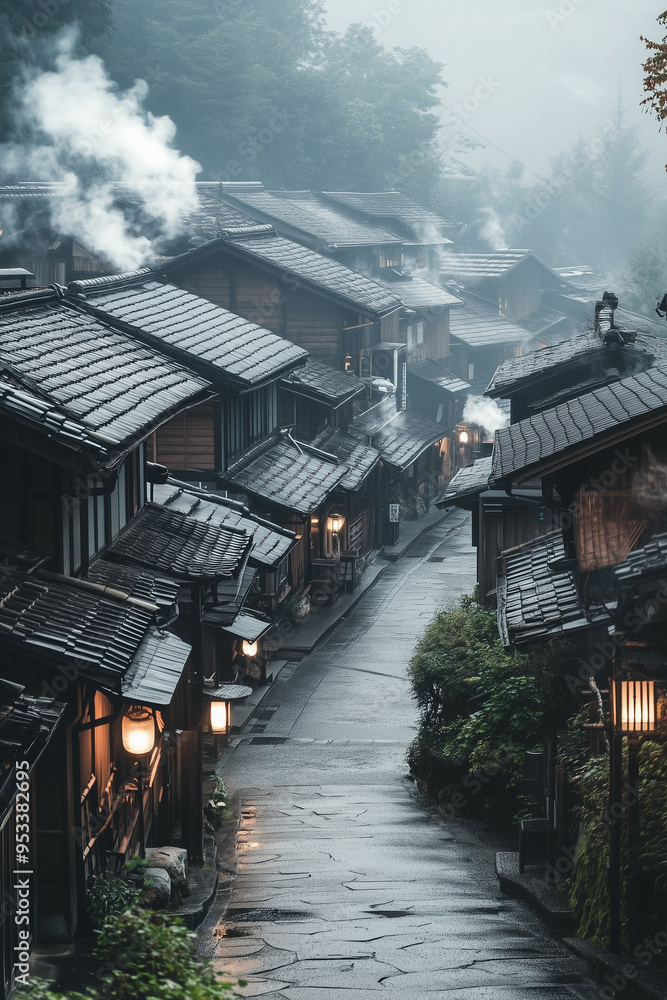 A cozy suburban Japanese townscape in various seasons, with traditional Wabi-sabi homes featuring small, beautifully simple gardens with snow and Sakura blossom A cozy suburban Japanese townscape in various seasons, with traditional Wabi-sabi homes featuring small, beautifully simple gardens with snow and Sakura blossom