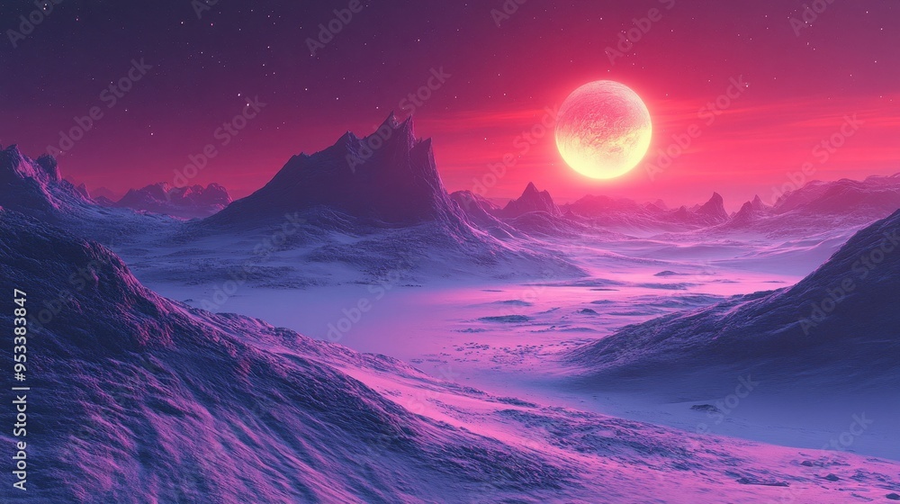 Pixelated Alien Planet Landscape with Spacious Terrain for Text Overlay Pixelated Alien Planet Landscape with Spacious Terrain for Text Overlay