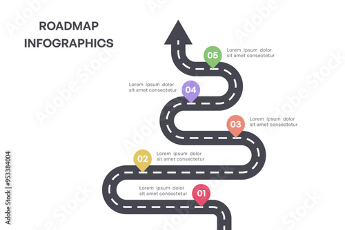 Colorful Milestone Roadmap Infographic with Arrow and Five Steps