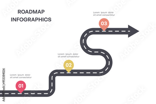 Colorful Milestone Roadmap Infographic with Arrows and Three Steps