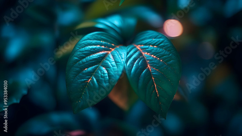 Two vibrant teal leaves wit...