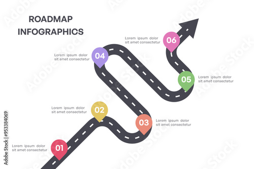 Colorful Milestone Roadmap Infographic with Arrow and Six Steps