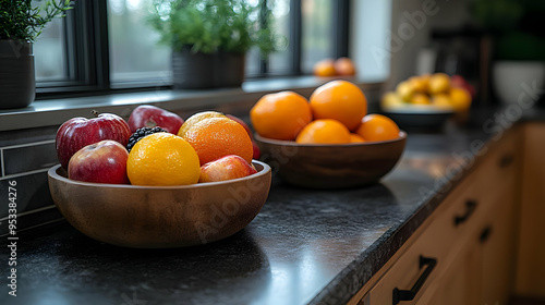 Two wooden bowls filled wit...