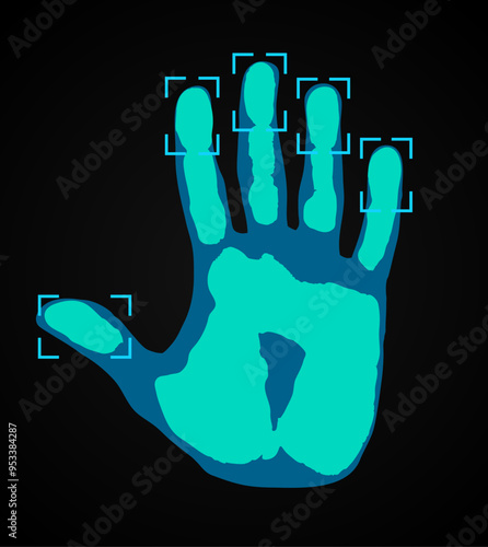 human hand print with fingerprint sensor color illustration