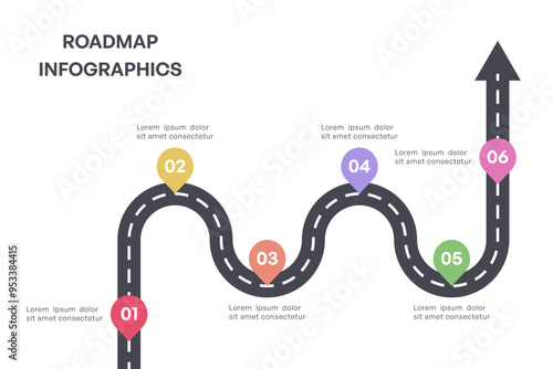 Colorful Milestone Roadmap Infographic with Arrow and Six Steps