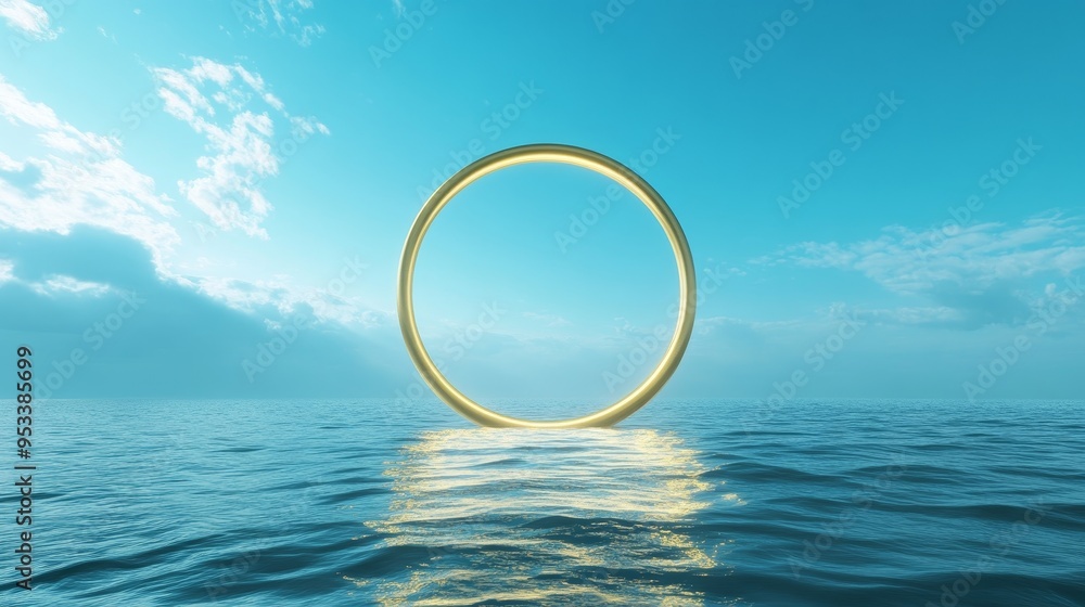 Enigmatic Surreal Seascape with Golden Ring - Abstract Minimalist 3D Render Wallpaper Enigmatic Surreal Seascape with Golden Ring - Abstract Minimalist 3D Render Wallpaper