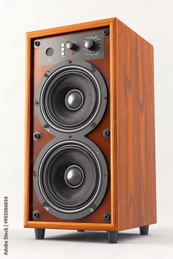 A pair of speakers stacked on top of each other A pair of speakers stacked on top of each other