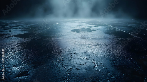 Wet concrete floor with fog...