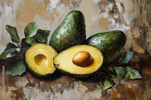 Vibrant Oil Painting on Canvas: Half Avocado Pattern Artwork for Interior Decor
