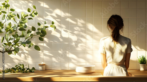 Woman in white dress sittin...