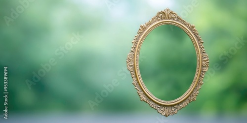 antique mirror with blue reflection with blur nature background photo