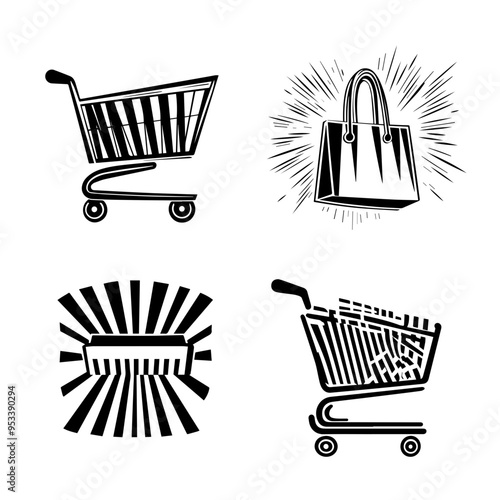 Shopping Cart and Bag Icons Black Friday Sale Graphics