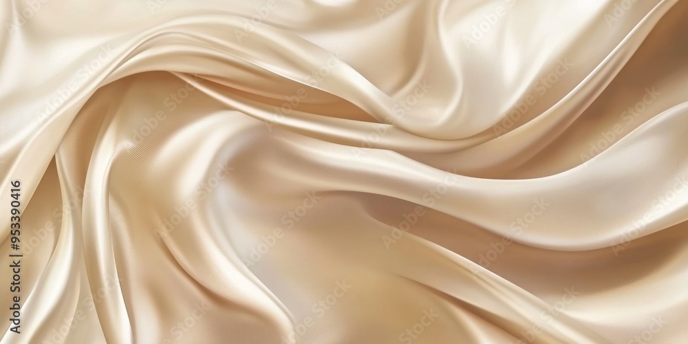 Fototapeta premium Elegant Beige Abstract Silk Texture: Smooth Transitions and Wavy Motion for Fashion and Beauty Marketing. Soft Curves and Graceful Patterns Ideal for Autumn Skincare Campaigns and Seasonal Promotions.