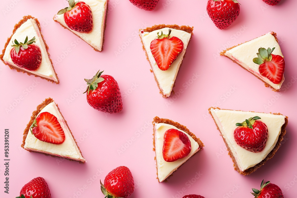 Fototapeta premium strawberry cheese cake slices background 
