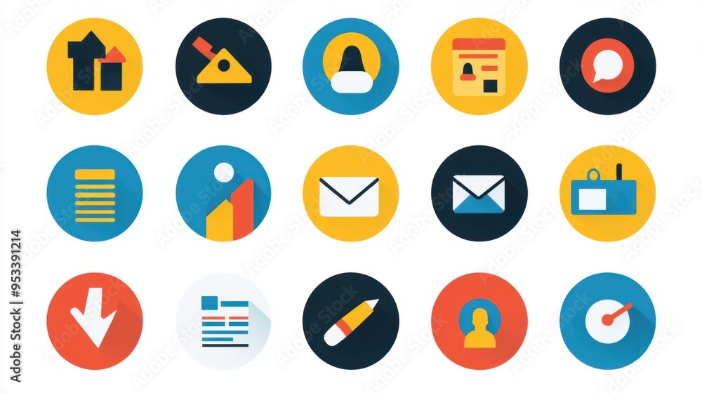 Modern Flat Vector Icon Set for Job Search App with Icons for Full-Time, Part-Time, and Contract Jobs Modern Flat Vector Icon Set for Job Search App with Icons for Full-Time, Part-Time, and Contract Jobs