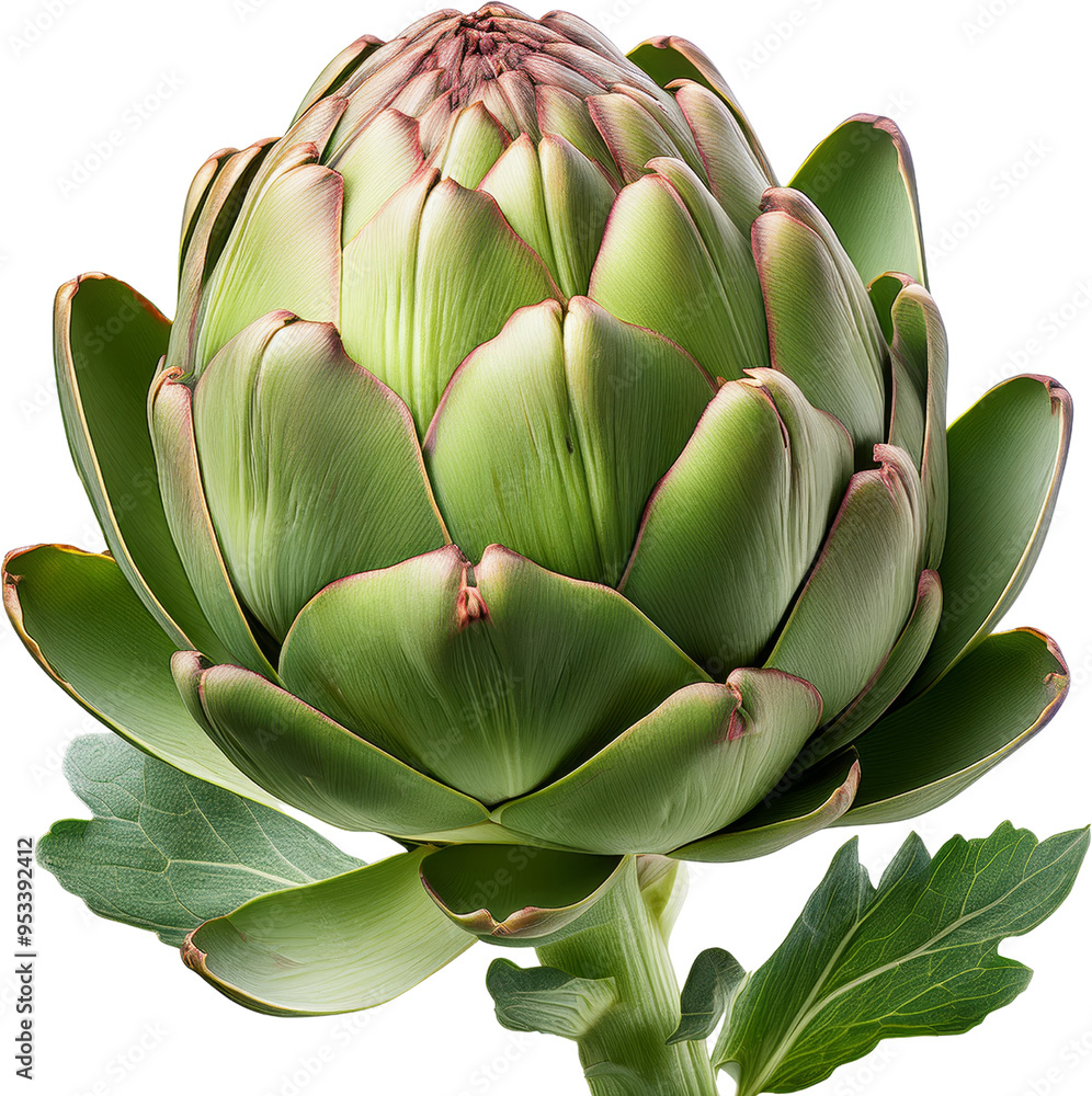 A fresh, vibrant artichoke with green leaves and intricate petals, perfect for culinary and botanical themes. A fresh, vibrant artichoke with green leaves and intricate petals, perfect for culinary and botanical themes.