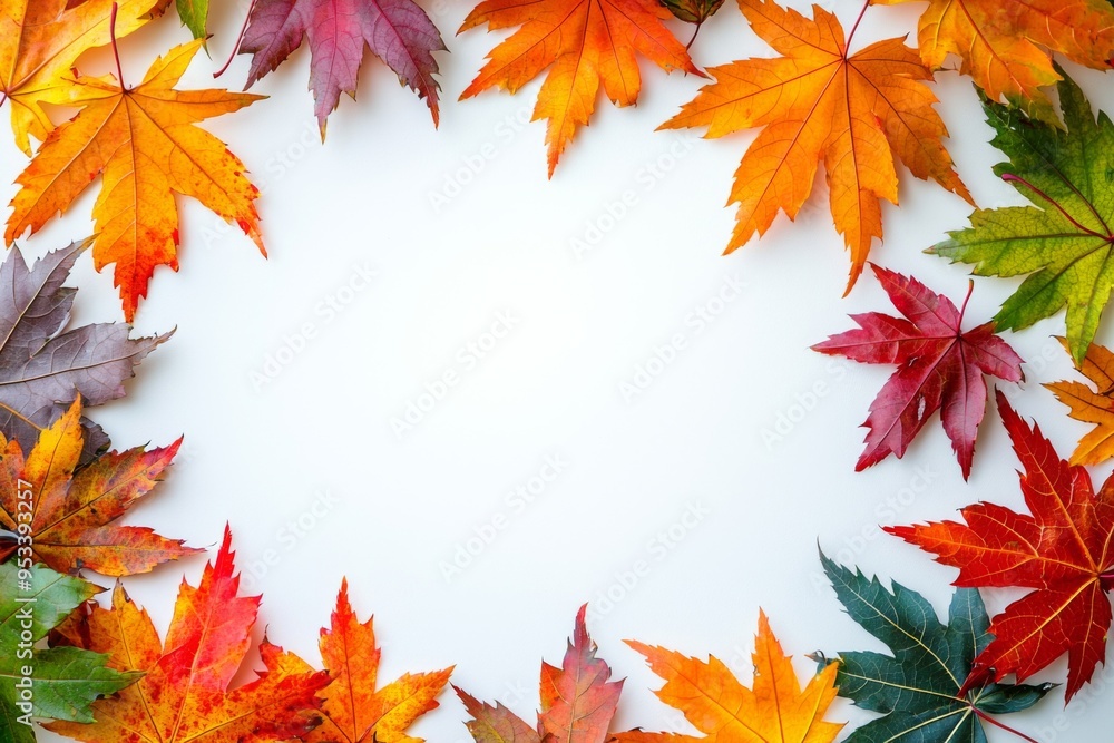 Autumn Maple Leaves Flat Lay White Background created with Generative AI Autumn Maple Leaves Flat Lay White Background created with Generative AI