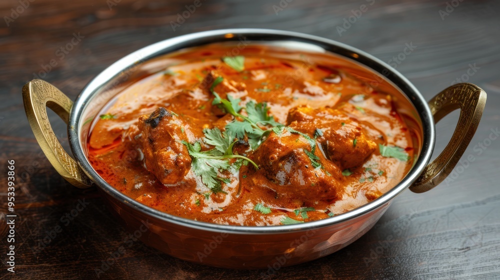 Indian chicken tikka masala curry in balti dish Indian chicken tikka masala curry in balti dish