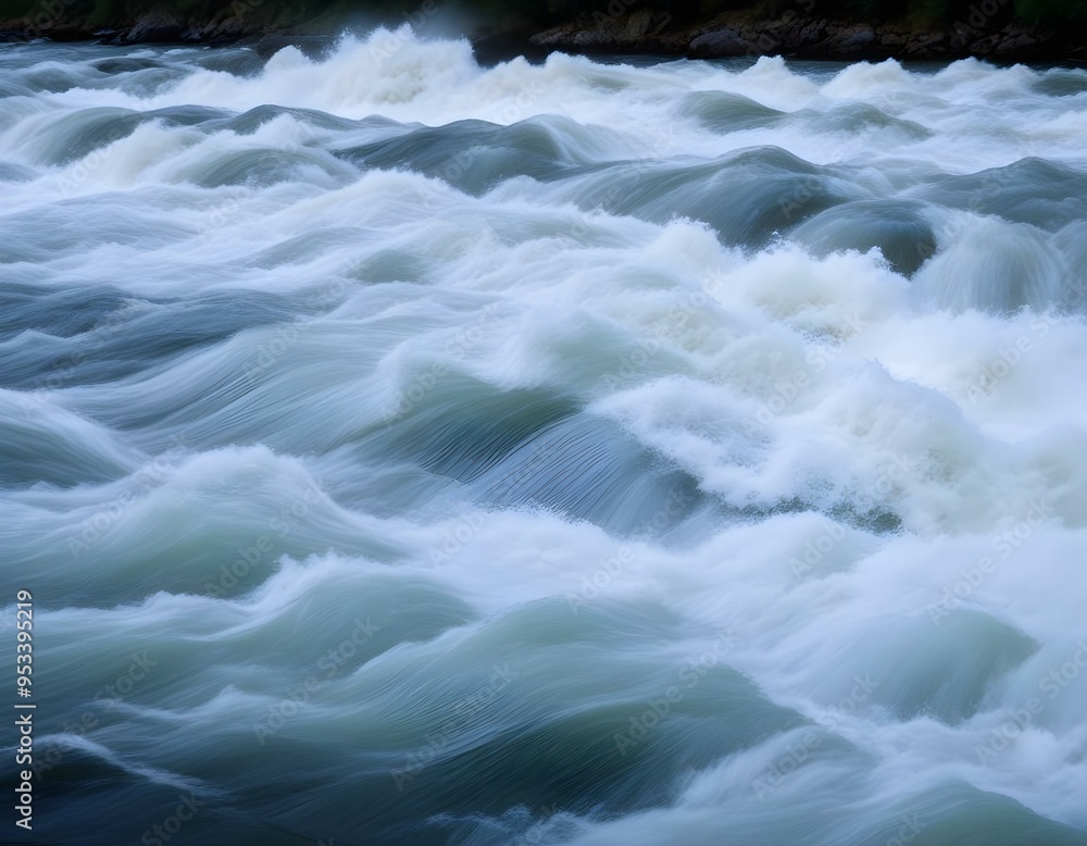 Thrilling Rapids Turbulent Water Crashing Waves Over Rocks in a Fast Moving River Thrilling Rapids Turbulent Water Crashing Waves Over Rocks in a Fast Moving River