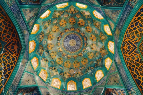 A circular design on a building's ceiling, suitable for architecture and interior design projects