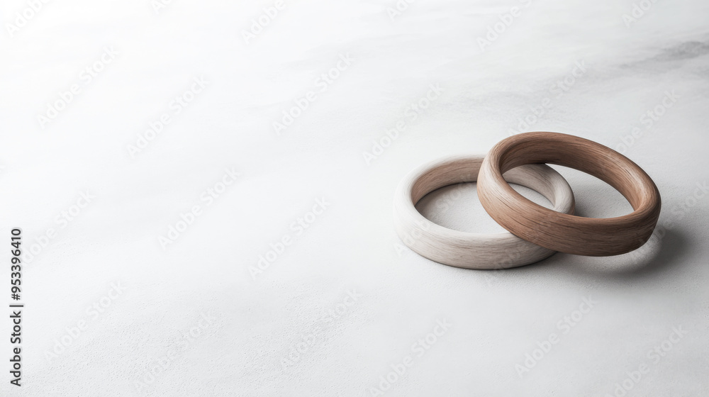 Minimalist interlocked wooden rings in earthy tones Minimalist interlocked wooden rings in earthy tones